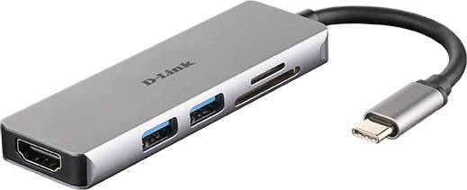 USB-C-Hub mit mehreren Anschlüssen, darunter HDMI und USB-A, für den Anschluss von Geräten an Laptops oder Tablets.