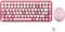 Rosa Retro-Tastatur und Maus-Set mit kabellosem USB-Empfänger, geeignet für Computer und Laptops. Tasten im Schreibmaschinenstil.