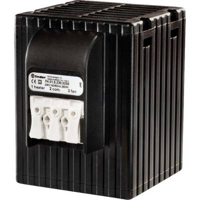 Schwarzes elektrisches Heizgerät mit drei weißen Anschlussklemmen an der Vorderseite.