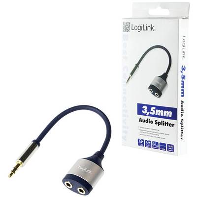 '3,5 mm Audio-Splitter' von LogiLink in der Verpackung. Der Splitter teilt einen Kopfhöreranschluss in zwei Ausgänge.