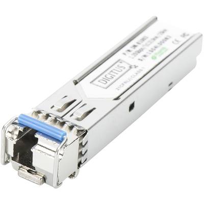 Ein SFP-Modul mit der Aufschrift 'Digitus'. Es hat einen metallischen Gehäuse und ist für Netzwerkverbindungen vorgesehen.