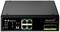 'Industrieller Gigabit PoE-Switch' mit vier LAN-Ports und zwei weiteren Anschlüssen, geeignet für industrielle Netzwerkanwendungen.
