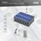 'Industrie 8-Port Gigabit PoE Switch, nicht verwaltet. Enthält Hinweise auf Stromversorgung, Überspannungs- und Blitzschutz.'