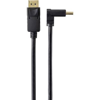 'DisplayPort-Kabel mit 90-Grad-Winkelstecker auf der rechten Seite, geeignet für enge oder schwer erreichbare Anschlüsse.'