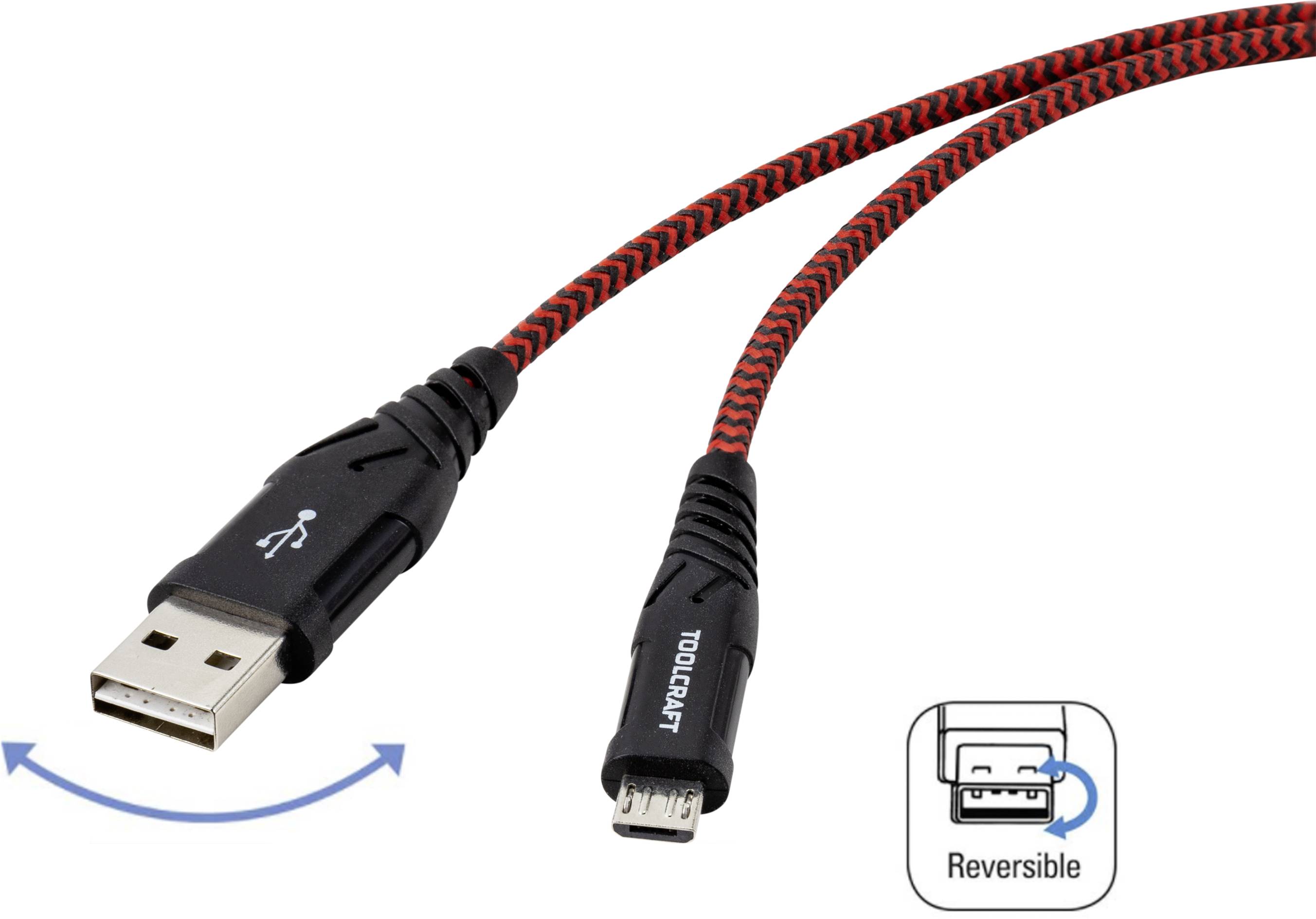 TOOLCRAFT USB 2.0 Anschlusskabel [1x USB 2.0 Stecker A - 1x USB 2.0 Stecker Micro-B] 1.00 m Sch
