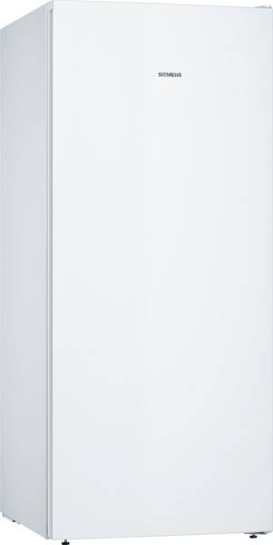 'Weißer Siemens Kühlschrank, freistehend, ohne sichtbare Griffe oder Bedienelemente. Schlichtes und modernes Design.'