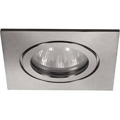 'Deckeneinbauleuchte aus Metall mit quadratischer Blende und rundem Lichtaustritt. Modernes Design, geeignet für Innenräume.'