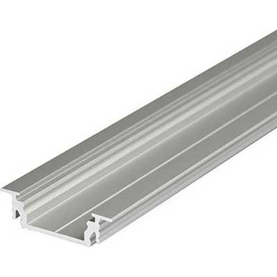 Ein silbernes Aluminiumprofil mit Schienenvertiefungen, häufig verwendet zur Befestigung oder Führung von Bauelementen.