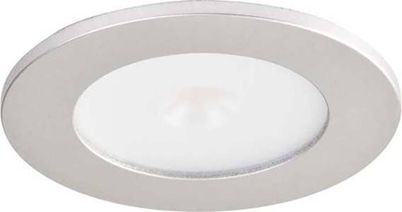 Runde, flache Deckenlampe in Silber mit einer zentralen, beleuchteten Fläche. Ideal für moderne, minimalistische Innenräume.