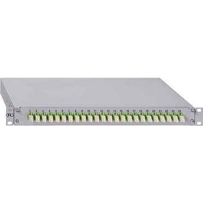 '19-Zoll-Panel mit 24 grünen LC-Faseranschlüssen, nummeriert von 1 bis 24, in einem metallischen Gehäuse montiert.'