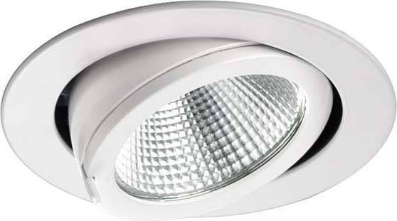 Deckeneinbauleuchte mit schwenkbarem LED-Strahler in weißem Gehäuse. Ideal für zielgerichtete Beleuchtung in Innenräumen.