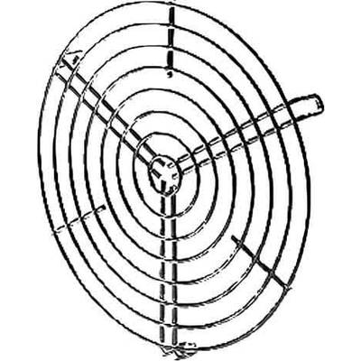 Eine runde Metall-Luftabdeckung bestehend aus konzentrischen Kreisen, die für Lüftung oder Schutz von Ventilatoren verwendet wird.