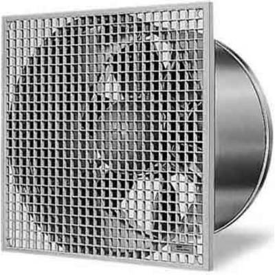 Industrieventilator mit Schutzgitter, geeignet für Belüftung großer Räume oder industrielle Anwendungen. Robustes, metallisches Design.
