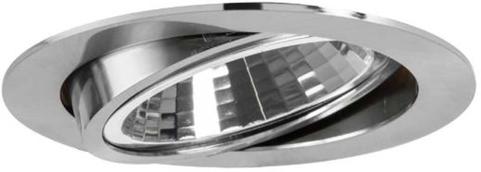 Silbernes Einbauleuchte mit verstellbarem, abgewinkeltem Reflektor und glänzender Oberfläche. Ideal für moderne Innenbeleuchtung.