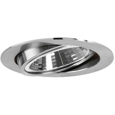 Silbernes Einbauleuchte mit verstellbarem, abgewinkeltem Reflektor und glänzender Oberfläche. Ideal für moderne Innenbeleuchtung.