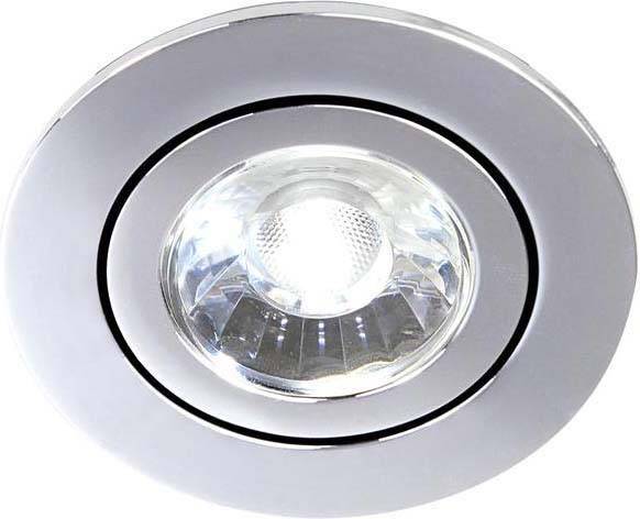 Einbauleuchte mit rundem Metallrahmen und hell leuchtender LED-Lampe, geeignet für moderne Deckenbeleuchtung in Innenräumen.