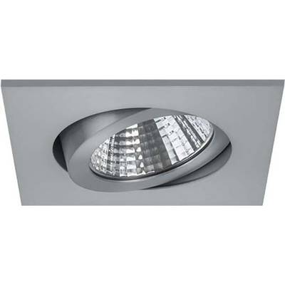 Quadratische Deckenleuchte mit eingelassener, geneigter Lampe und reflektierender Innenseite in modernem Design.