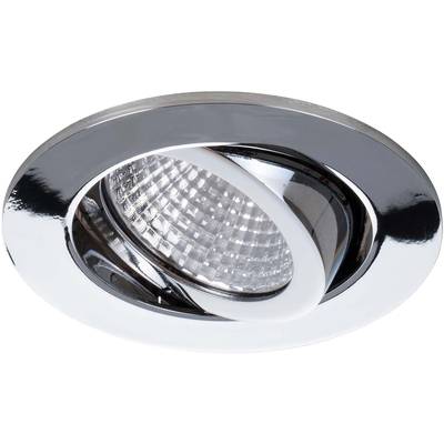 Ein rundes, silbernes LED-Deckeneinbauleuchte mit schwenkbarem Spot, geeignet für moderne Innenbeleuchtung.