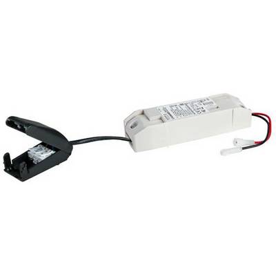 Ein weißes elektrisches Gerät mit Kabel und schwarzem Clip. Es scheint ein elektronisches Zubehörteil oder ein Ladegerät zu sein.