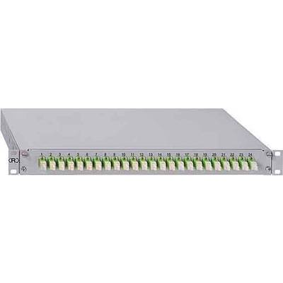 Ein 24-Port-Verteiler in einem grauen Gehäuse, geeignet für die Verteilung von Glasfaserkabeln. Jeder Port ist nummeriert.