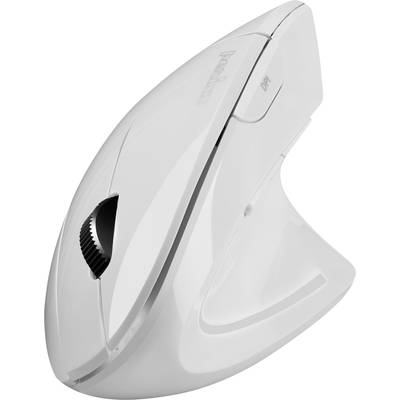 Weiße kabellose Computermaus mit ergonomischem Design und scrollbarem Rad.