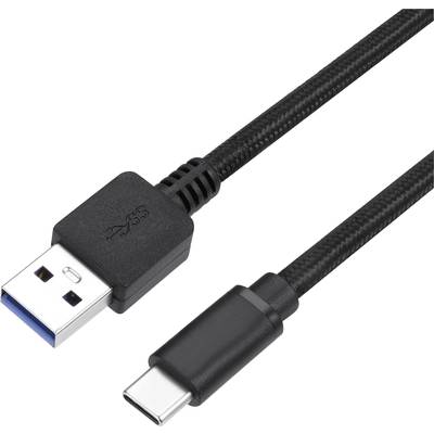 Schwarzes USB-Kabel mit USB-A- und USB-C-Steckern, verwendet zum Verbinden von Geräten für Datenübertragung und Aufladung.