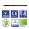 'Staedtler Bleistift' mit Markierungen: 'Made in Germany', 'DIN EN 71', 'Made from Upcycled Wood', 'TÜV Rheinland Certified', 'Green Product'.