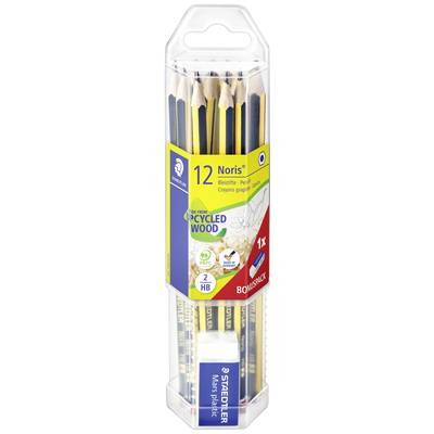 'Stabilo Noris' Bleistift-Set mit 12 Bleistiften und einem Radiergummi, im transparenten Etui, umweltfreundlich aus recyceltem Holz.