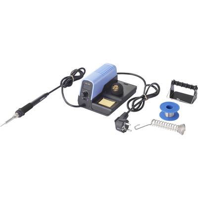 Lötkolben-Set mit Station, Lötkolben, Kabel, Lötdrahtabroller und Lötschwammhalter. Anwendbar für Elektronikarbeiten.