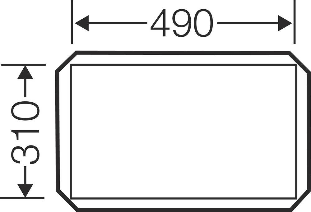 Rechteck mit angegebenen Maßen: Breite 490 mm, Höhe 310 mm. Obere Ecken sind abgeschrägt.