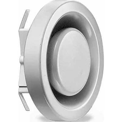 Rundes, metallisches Lüftungsgitter mit Lamellen an der Seite, verwendet zur Belüftung in Heizungs- und Kühlsystemen.
