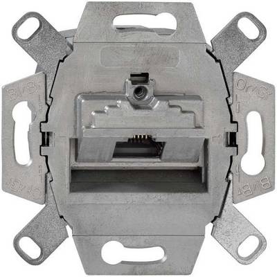 Einbau-Netzwerkdose in Metallgehäuse, frontal gezeigt, mit Anschlüssen sichtbar. Ideal für die Wandmontage in Innenräumen.