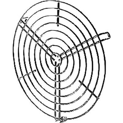 Ein rundes, spiralförmiges Gitter mit mehreren konzentrischen Kreisen und radialen Stäben. Verwenden Sie es für Ventilation oder Schutz.