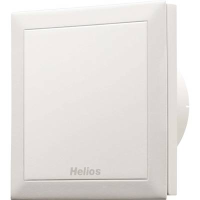 Ein quadratischer, weißer Lüfter oder Belüftungsgerät der Marke 'Helios', montiert an einer Wand, sichtbar von der Seite.