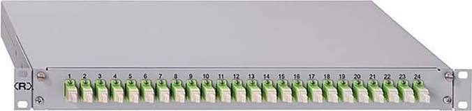 'Optischer Verteiler mit 24 Ports in einer Gehäuseeinheit zur Datenverteilung in Netzwerken. Jeder Port ist nummeriert.'