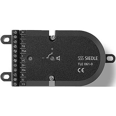 Elektronisches Bauteil der Marke SSS Siedle, Modell TLE 061-0, mit mehreren Anschlüssen und Beschriftungen für Spannungseingänge.