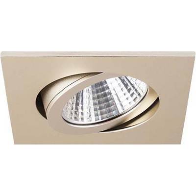 Quadratischer Deckenstrahler mit einstellbarem, glänzendem Reflektor in einem goldfarbenen Gehäuse.