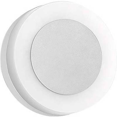 Rundes, weißes Gerät mit grauem Zentrum, möglicherweise ein Sensor oder ein Lautsprecher, auf weißem Hintergrund.