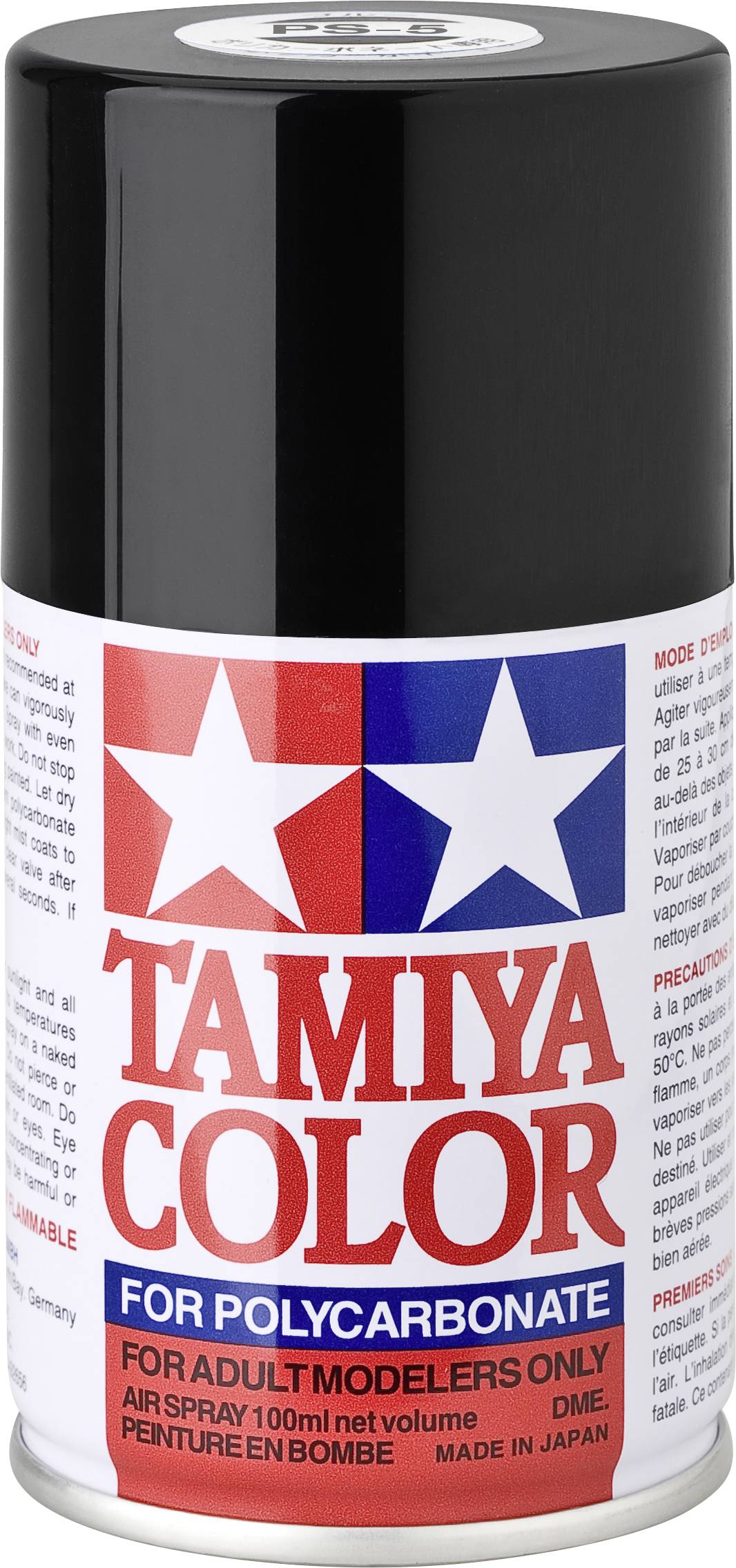 Sprühdose mit der Aufschrift 'Tamiya Color for Polycarbonate'. Enthält 100 ml Aerosolfarbe für Polycarbonat-Oberflächen, ideal für Modellbauer.