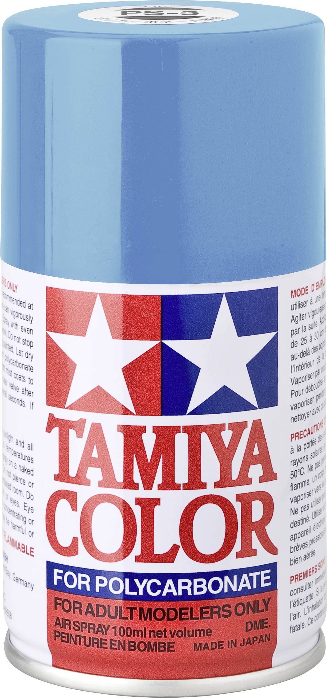 Blaues Spraylack von Tamiya für Polycarbonat, geeignet für Modellbauer.