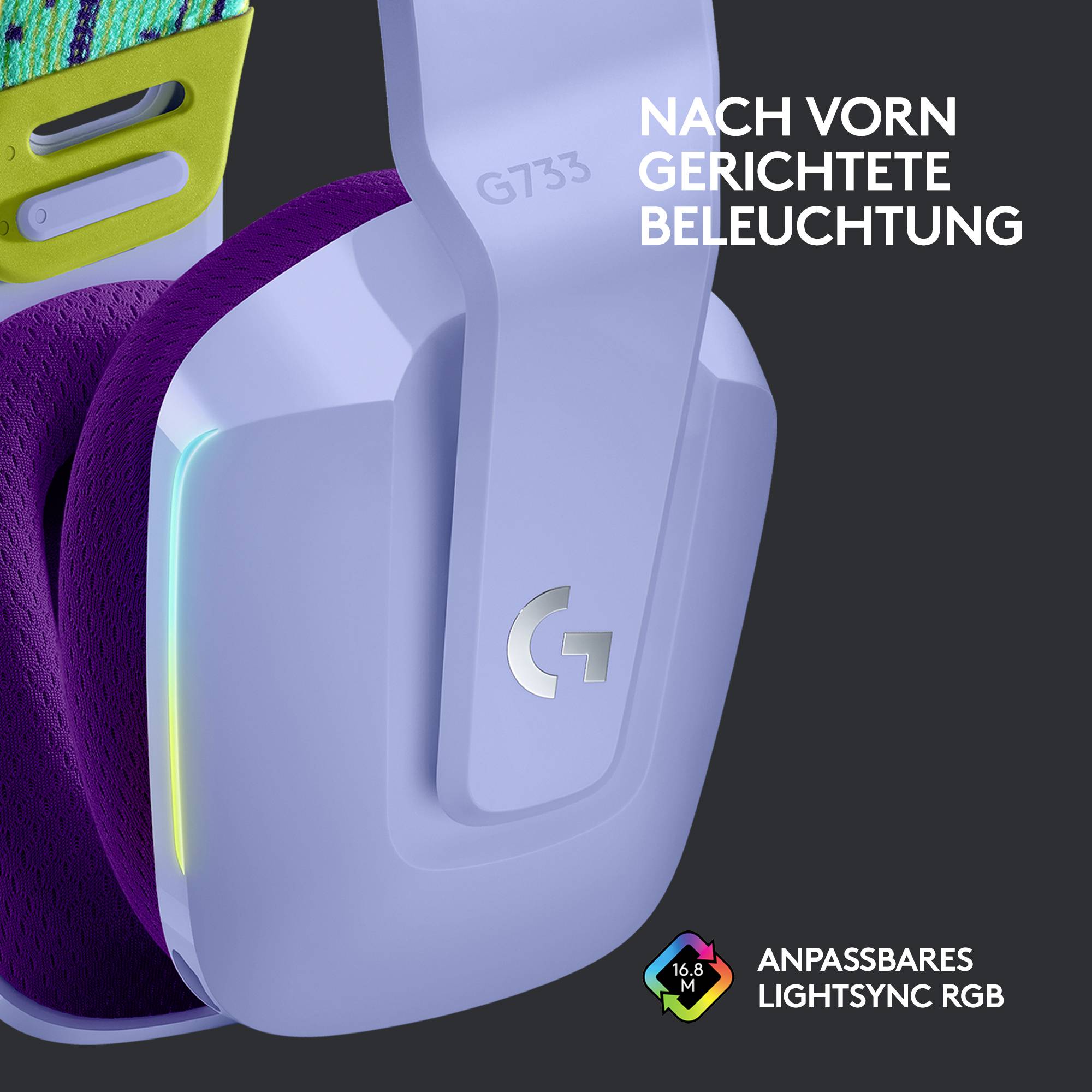 Logitech Gaming G733 LIGHTSPEED On Ear Headset Funk 7.1 Surround Lila Lautstärkeregelung Gaming-12