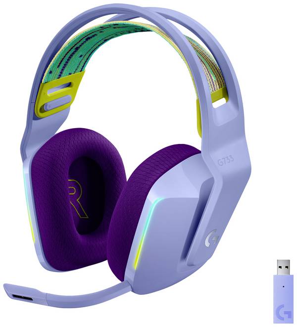 Logitech Gaming G733 LIGHTSPEED On Ear Headset Funk 7.1 Surround Lila Lautstärkeregelung Gaming