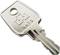 Ein silberner Schlüssel mit einem Loch am Griff und der Gravur '34715'.