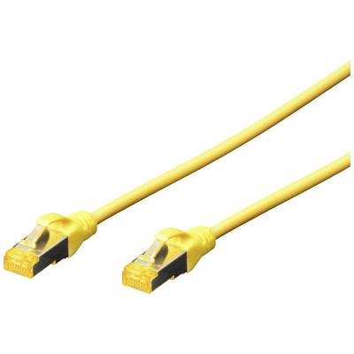 Gelbes Ethernet-Kabel mit zwei RJ45-Steckern, verwendet für Netzwerkverbindungen.