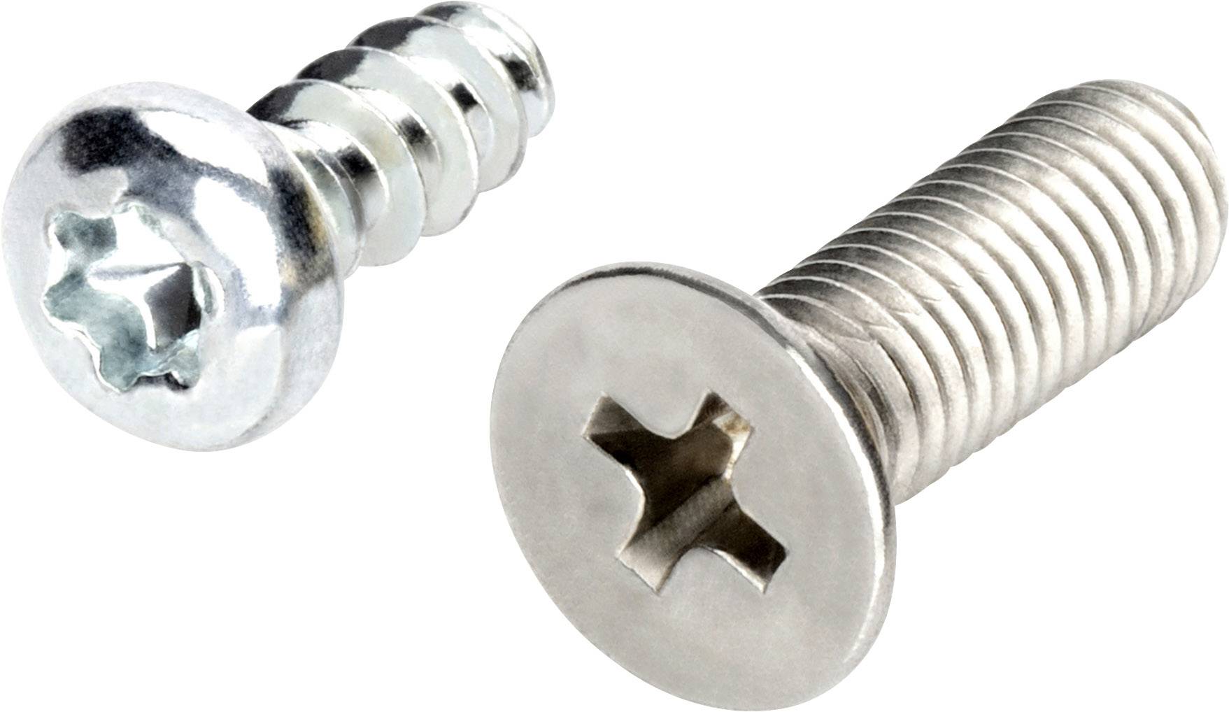 Zwei Metallschrauben, eine mit einem runden Kopf und die andere mit einem flachen Kopf, beide mit unterschiedlichen Gewindetypen.