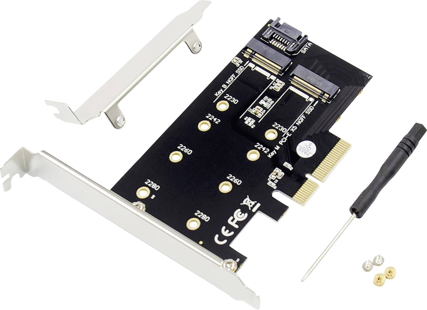 PCIe-Adapterkarte für M.2-SSD mit Schraubendreher und Schrauben. Geeignet für 2230, 2242, 2260, 2280 Formate.