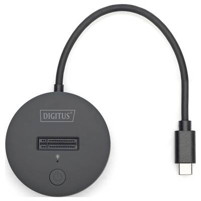 USB-C-Kabeladapter mit der Aufschrift 'DIGITUS', zwei Kartenslots und einem Power-Symbol, geeignet für Speicherkarten.