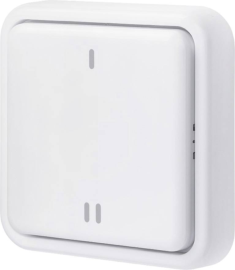 Weißer, rechteckiger Lichtschalter an der Wand, ohne sichtbare Markenkennzeichnung oder spezifische Merkmale.