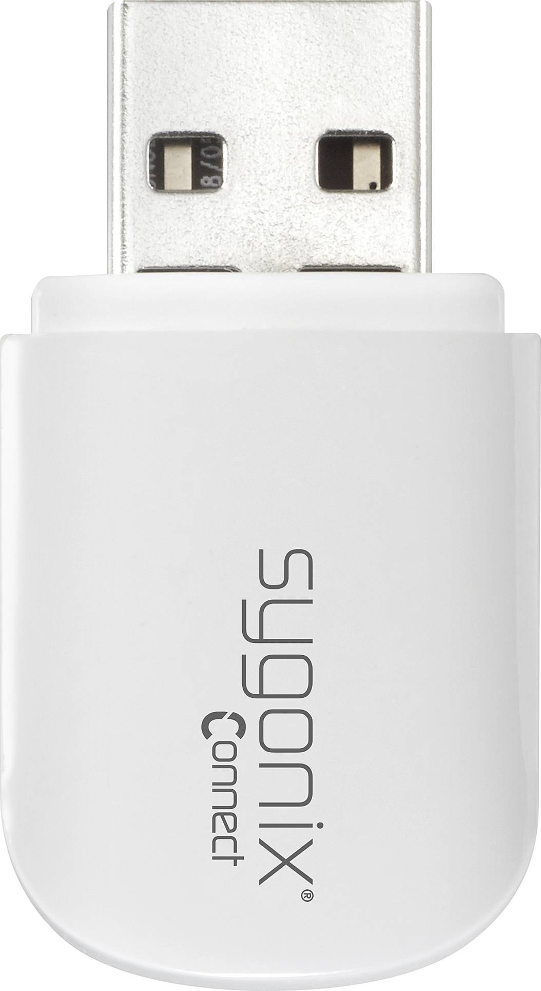 Weißer USB-Stick mit schwarzer Aufschrift 'sygonix Connect'.