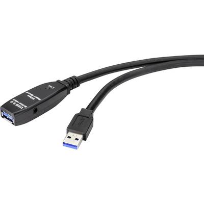 USB-3.0-Verlängerungskabel, schwarz, mit männlichem und weiblichem Anschluss, geeignet für Datenübertragungen hoher Geschwindigkeit.